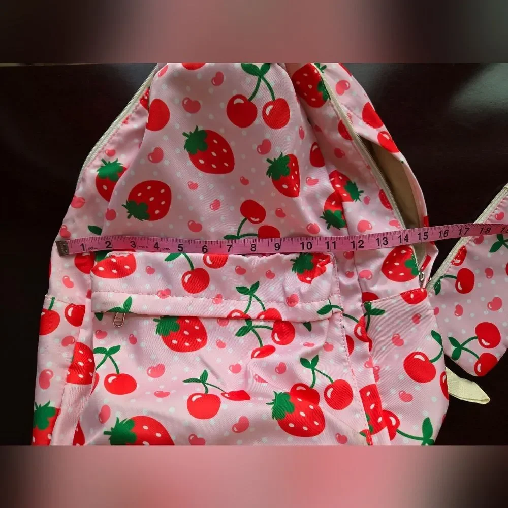 Strawberry & Cherry Print Backpack Set
